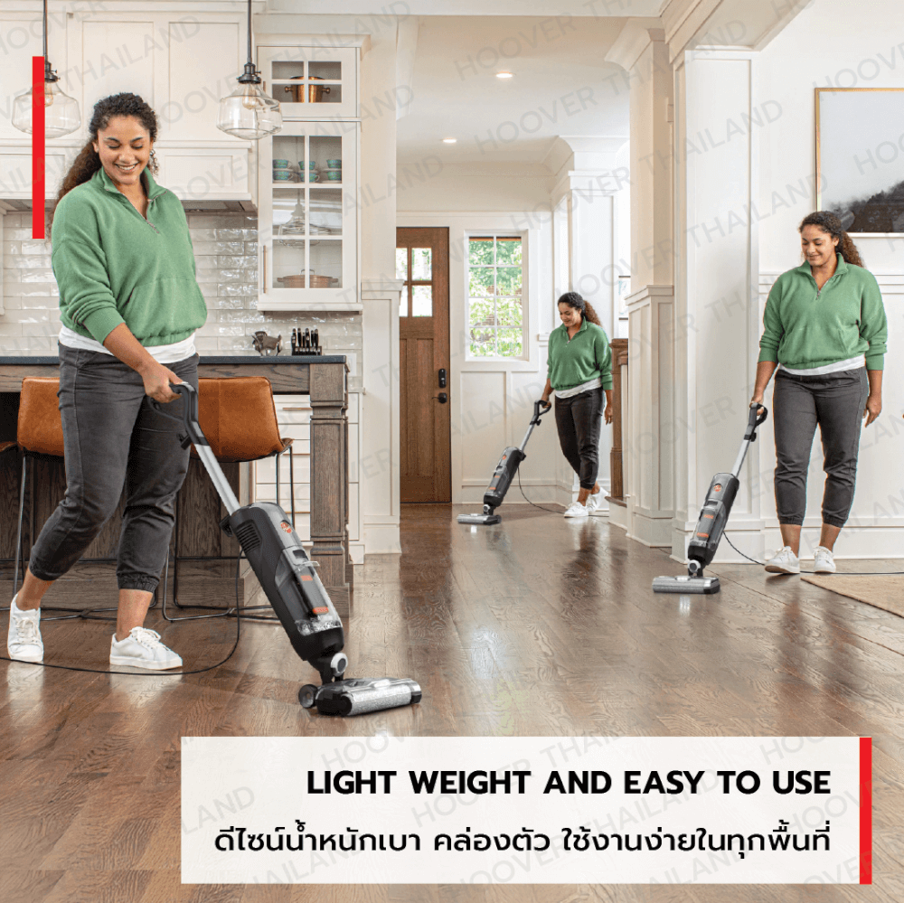 เครื่องดูดฝุ่น ถูพื้น ด้ามจับ HOOVER STREAMLINE ทำความสะอาดชิดขอบผนัง และระบบทำความสะอาดด้วยตัวเอง (สายไฟยาว 7.6 เมตร)  สีเทาดำ_9